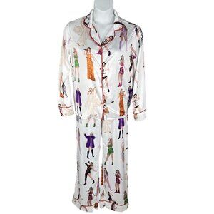 Sheshow NWT Womens M Satin Pajama Set Swifty Fashion Print Show Flirty Whimsical